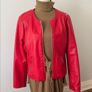 Women's Bold Red Vegan Leather Jacket